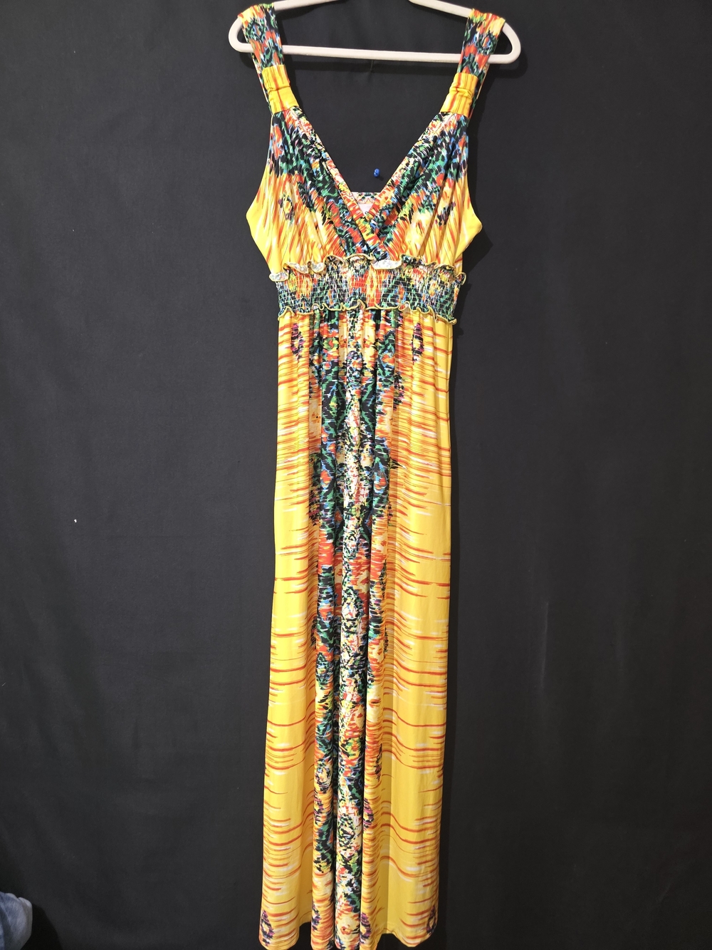 ECI Yellow Maxi Dress with Multicolor Floral Panel